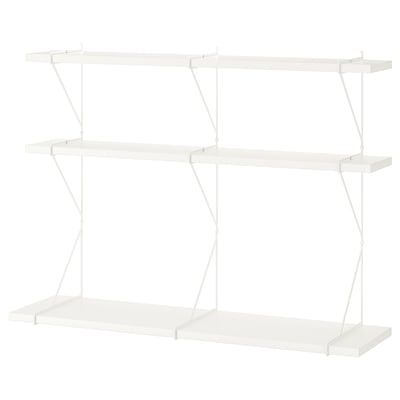 Étagère murale ikea BERGSHULT blanche, 3 niveaux, design minimaliste.