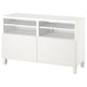 Banc tv BESTÅ : rangement moderne, ouvert et fermé.