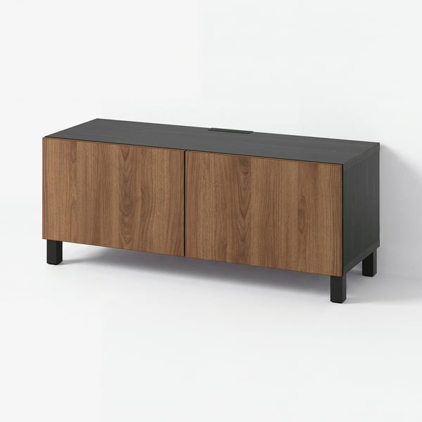 BESTÅ Banc TV avec portes, brun noir Lappviken/Stubbarp/brun motif noyer, 120x42x48 cm