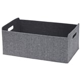 Boîte de rangement BESTÅ grise, rectangulaire, en feutre avec poignées.