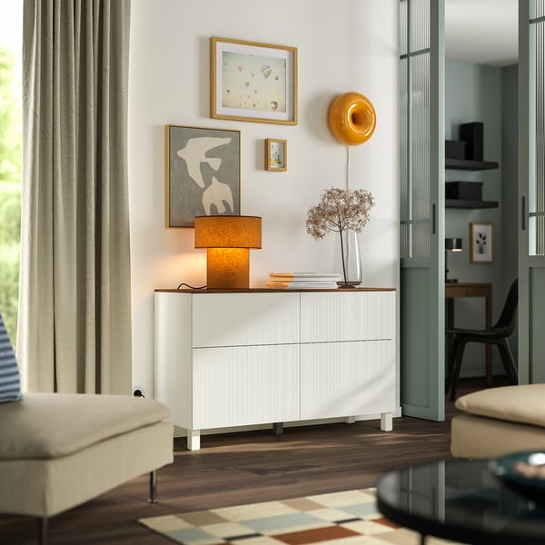 BESTÅ Combi rangement portes/tiroirs, blanc/Förvaltare blanc, 120x42x75 cm