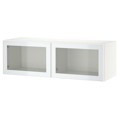 Un meuble de rangement BESTÅ blanc avec des portes vitrées, rectangulaire, au design moderne.