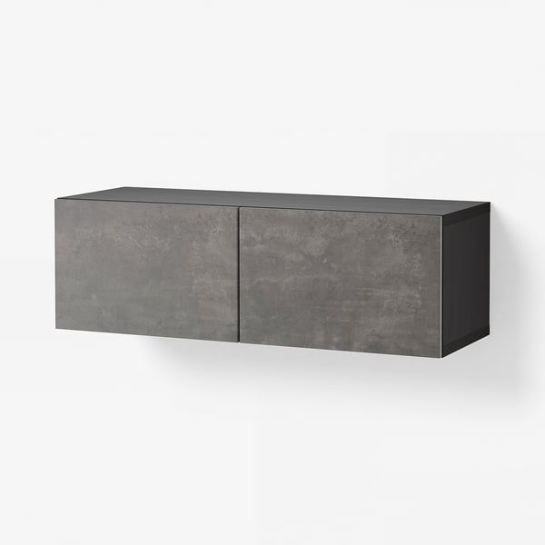 BESTÅ Combinaison rangement murale, brun noir Kallviken/gris foncé imitation ciment, 120x42x38 cm