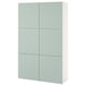 Un meuble de rangement BESTÅ vert clair avec six portes, une forme rectangulaire moderne et un design minimaliste.
