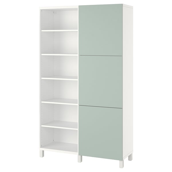 BESTÅ : armoire de rangement blanche et verte avec étagères réglables.
