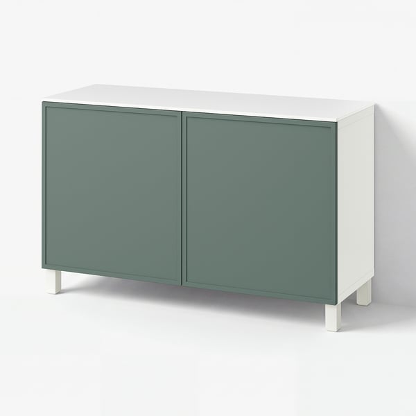 BESTÅ Combinaison rangement portes, blanc/Krukmakare gris-vert foncé, 120x42x75 cm