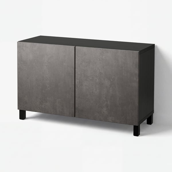 BESTÅ Combinaison rangement portes, brun noir Kallviken/Stubbarp/gris foncé imitation ciment, 120x42x74 cm