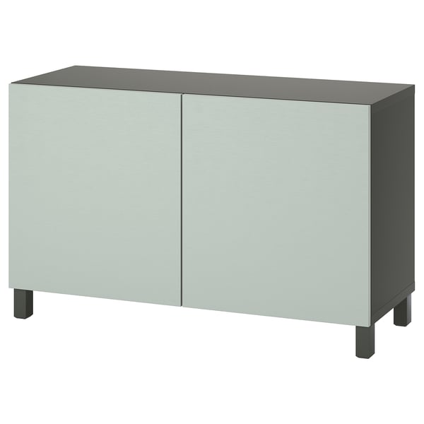 Armoire Ikea BESTÅ grise avec 2 portes, design minimaliste.