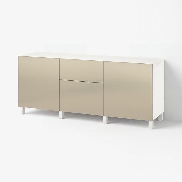 BESTÅ Combinaison rangement tiroirs, blanc Riksviken/effet bronze clair, 180x42x74 cm