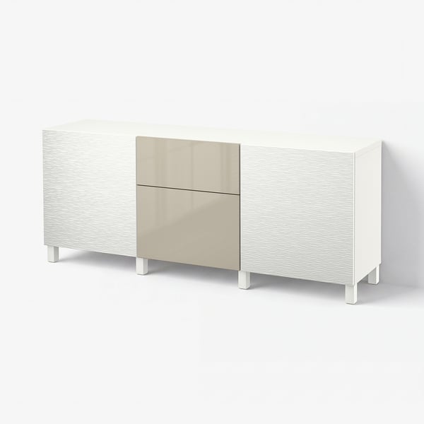 BESTÅ Combinaison rangement tiroirs, Laxviken blanc/Selsviken brillant/beige, 180x42x74 cm