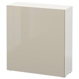 Armoire de rangement BESTÅ blanche avec porte beige brillant, design moderne.