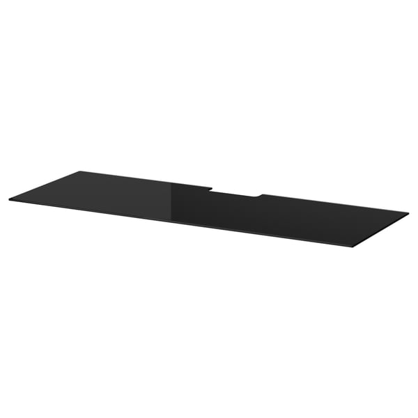 Étagère en verre noir, rectangulaire, plate, faisant partie de BESTÅ, design épuré.