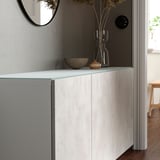 Panneau en verre trempé blanc BESTÅ, élégant et durable, s’adapte parfaitement, élégant et fonctionnel, petit.