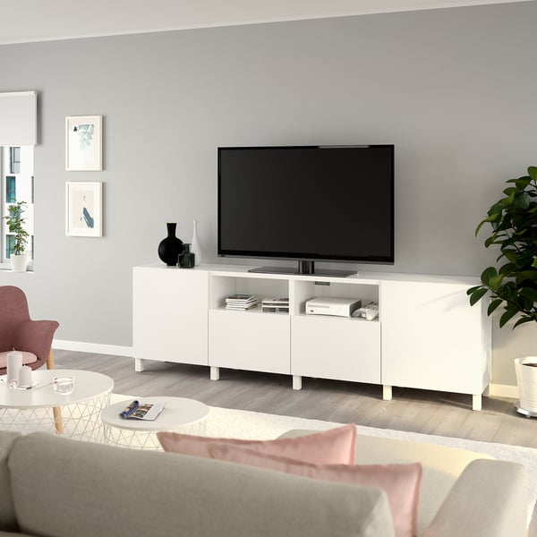 BESTÅ Banc TV avec portes et tiroirs blanc, Lappviken/Stubbarp blanc IKEA
