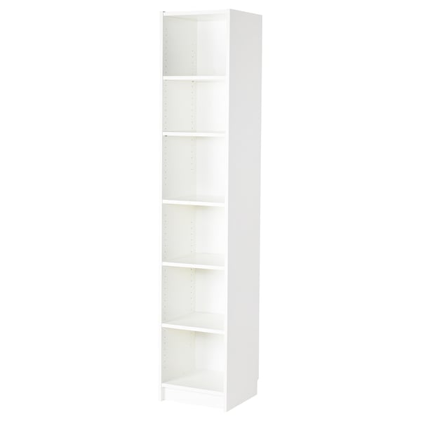 Bibliothèque Ikea BILLY blanche, cinq étagères réglables, design moderne et simple.