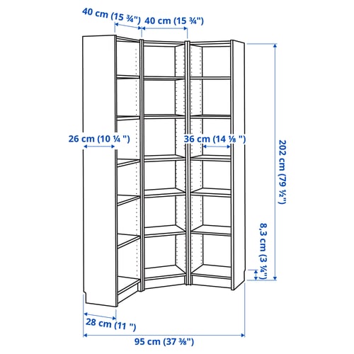 BILLY combi bibliothèque/solution angle, blanc, 95/95x28x202 cm IKEA Belgique