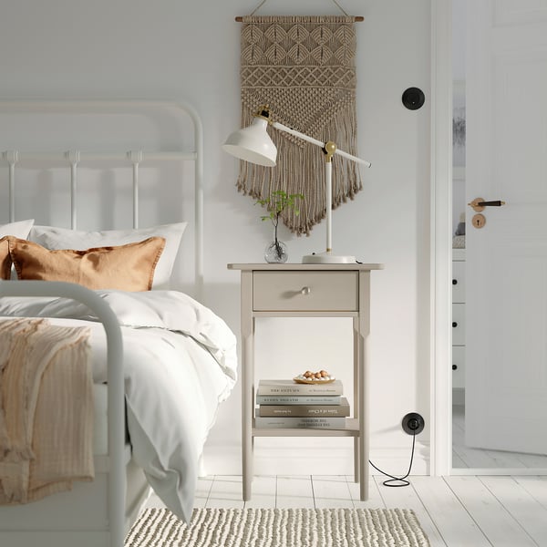 BLÄSTÅSEN Table de chevet, gris-beige, 50x37x76 cm