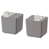 Deux pieds de meubles carrés gris avec pieds réglables, design épuré.