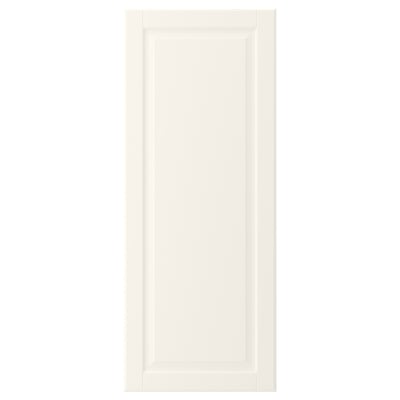 Porte d’armoire blanc cassé avec bord biseauté, panneau de fibres, style traditionnel.