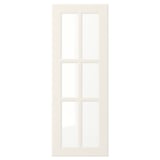 Une porte BODBYN blanche avec un design à six panneaux, une finition laquée lisse et des panneaux en verre trempé, offrant une esthétique traditionnelle et épurée.