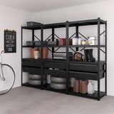 Les étagères noires BROR permettent de ranger des pneus, des outils et des conteneurs. Plus grand que le vélo, s’adapte bien aux coins.