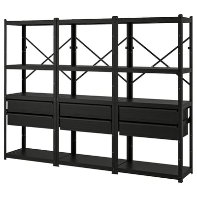 BROR Rangement avec armoire/établi, noir/contreplaqué de pin, 340x40x191 cm  - IKEA Belgique