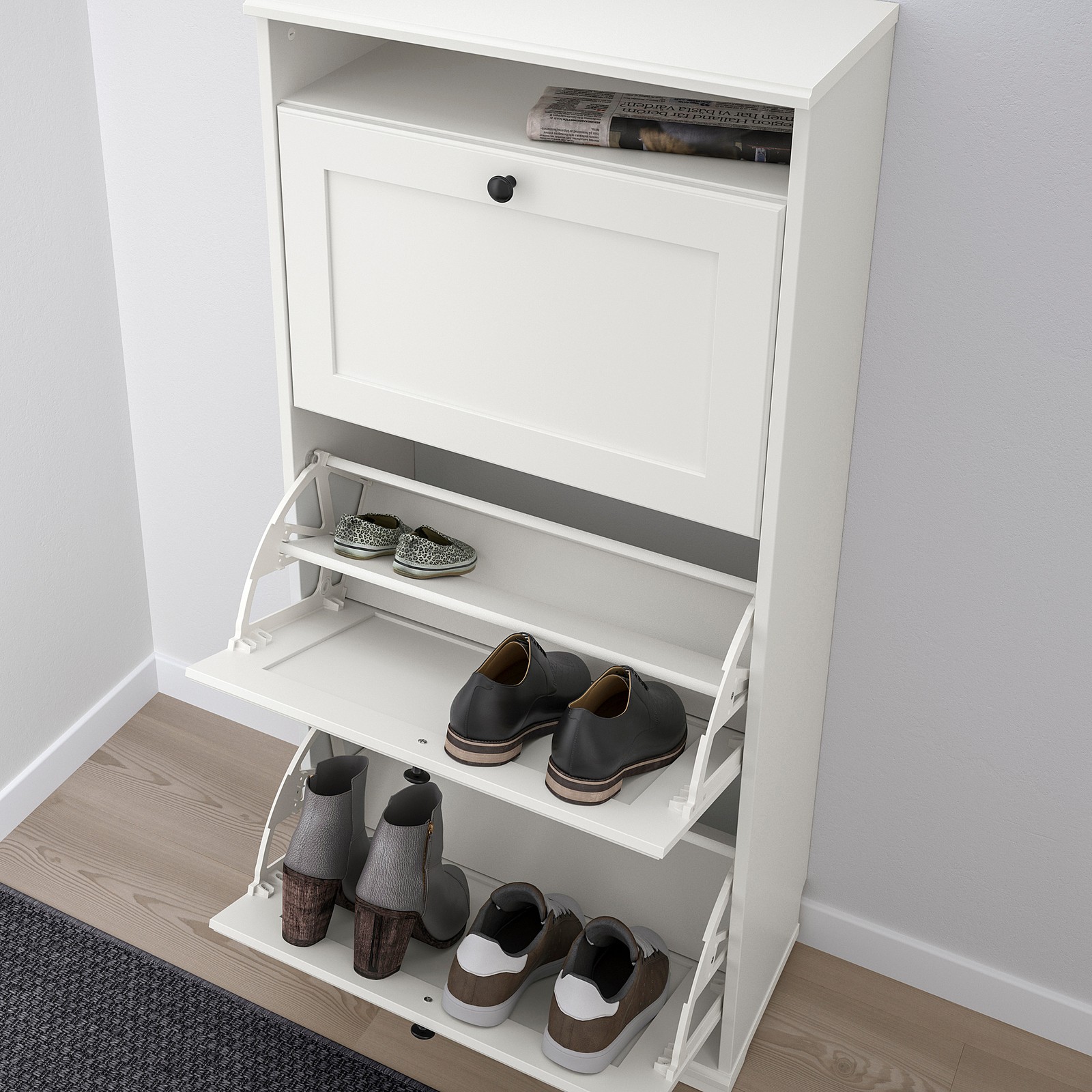 BRUSALI Armoire à chaussures 3 casiers, blanc, 61x130 cm IKEA