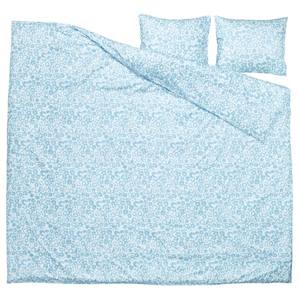 Literie CYMBALBLOMMA, imprimé floral bleu, polyester recyclé, housse de couette, 2 taies d’oreiller, motif floral frais.