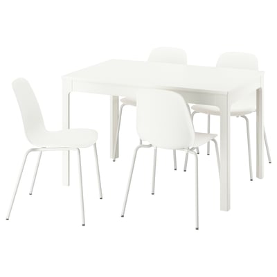 Ensemble table à manger et chaises extensibles 4 places blanches, design minimaliste moderne, plastique et métal.