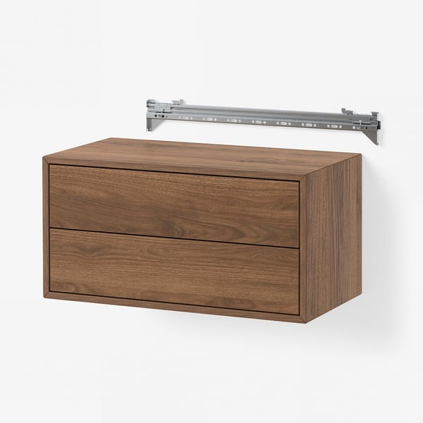 EKET Combinaison de rangement murale, avec 2 tiroirs/brun motif noyer, 70x35x35 cm