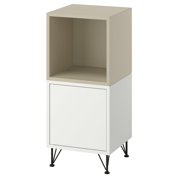 EKET Combinaison rangement avec pieds, blanc beige/métal noir, 35x35x80 cm