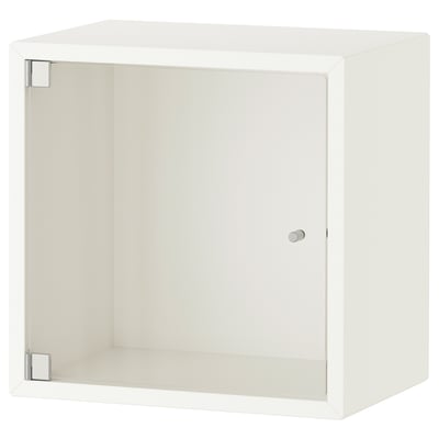 Rangement cube blanc EKET, porte vitrée, poignées argentées