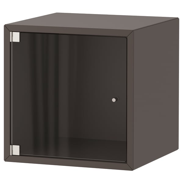 Rangement cube EKET gris foncé avec porte vitrée.