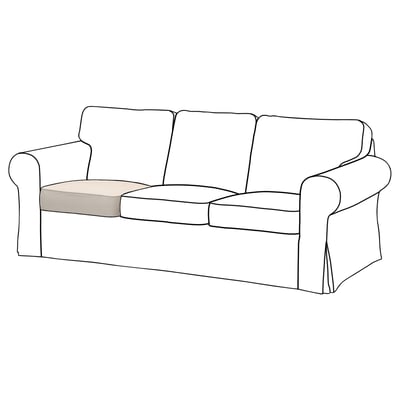 Canapé EKTORP, beige, moelleux, accoudoirs roulés, 3 coussins, housse.