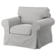 Chaise EKTORP, grise, rembourrée, accoudoirs arrondis, coussins amovibles.