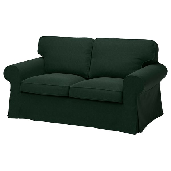 Causeuse EKTORP vert foncé avec accoudoirs roulés et coussins confortables.