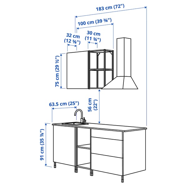 Illustration avec les mesures du produit : ENHET.
