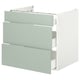 Option : Armoire de cuisine ENHET avec tiroirs vert clair et trois tiroirs.