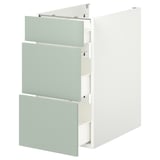 Armoire ENHET gris-vert avec trois tiroirs pour le rangement de la cuisine.