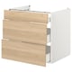 Présente une armoire de rangement ENHET avec trois tiroirs en bois. Il est blanc et a un design élégant et moderne.
