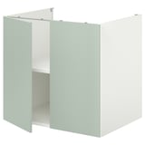 Meuble bas ENHET gris-vert pâle avec étagère, design moderne.