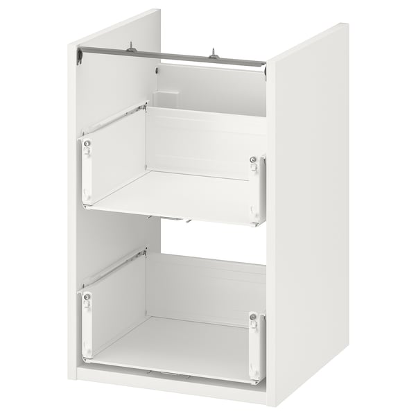 Meuble bas ENHET blanc avec deux tiroirs pour le rangement de la salle de bain.