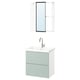 Option : Meuble-lavabo et miroir ikea ENHET vert avec 2 tiroirs, évier blanc et robinet chromé.