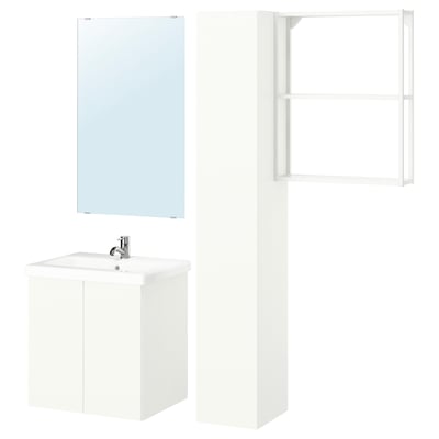 Ensemble de salle de bain blanc ENHET : meuble-lavabo, miroir, armoire, cadre mural - rangement moderne