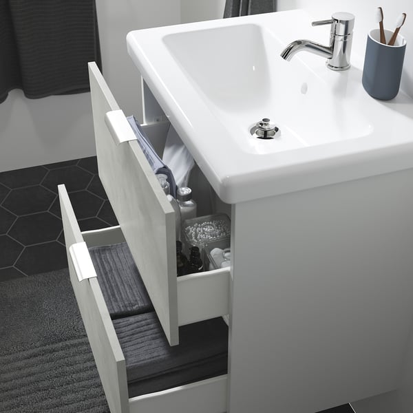 Enhet Tvallen Meuble Lavabo 2tir Imitation Ciment Blanc Pilkan Mitigeur Lavabo 64x43x65 Cm Ikea
