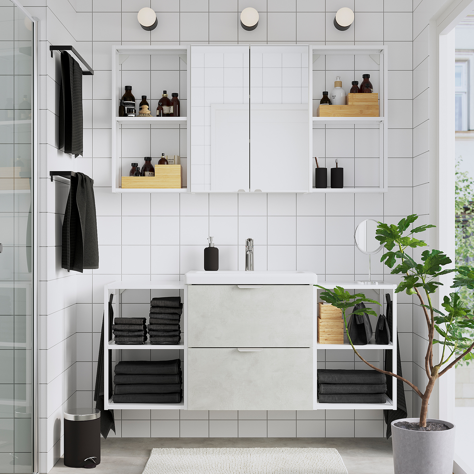 ENHET / TVÄLLEN Mobilier salle de bain, 18 pièces imitation ciment