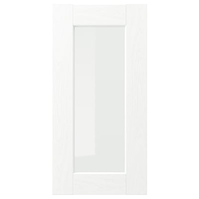 Porte d’armoire blanche ENKÖPING avec panneau de verre, design élégant, finition en feuille durable, forme rectangulaire.