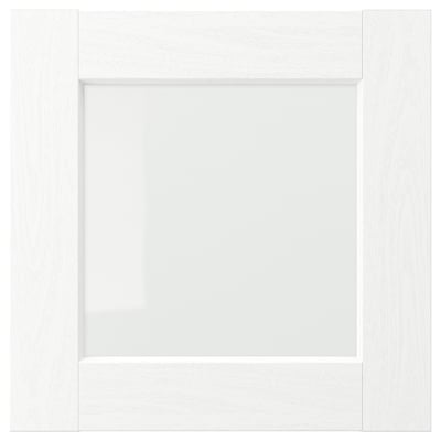 Meuble de cuisine blanc ENKÖPING. Carré avec centre en verre, design moderne.