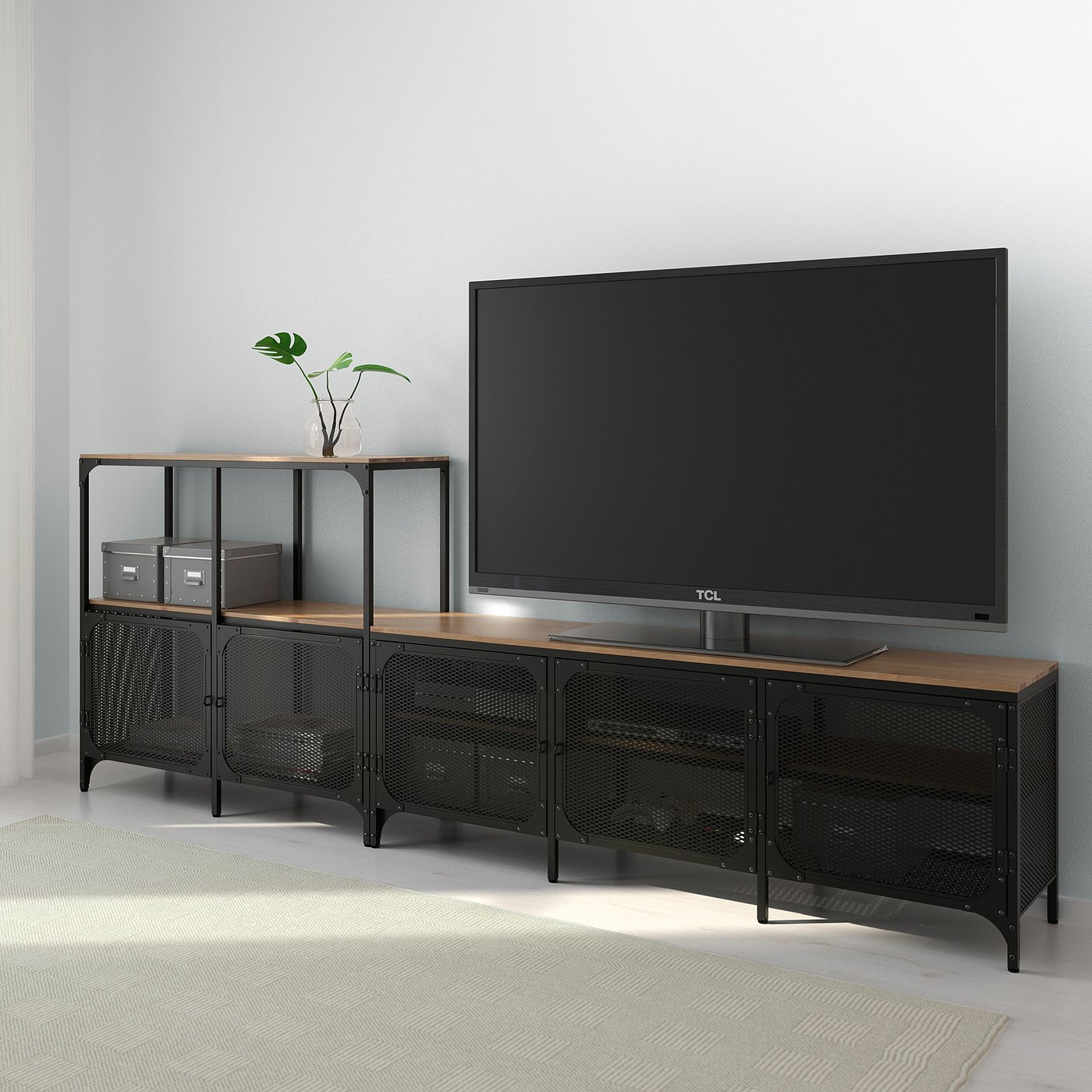 IKEA FJÄLLBO Mobile TV In Metallo E Legno Massiccio - Nero - 150x36x54 Cm