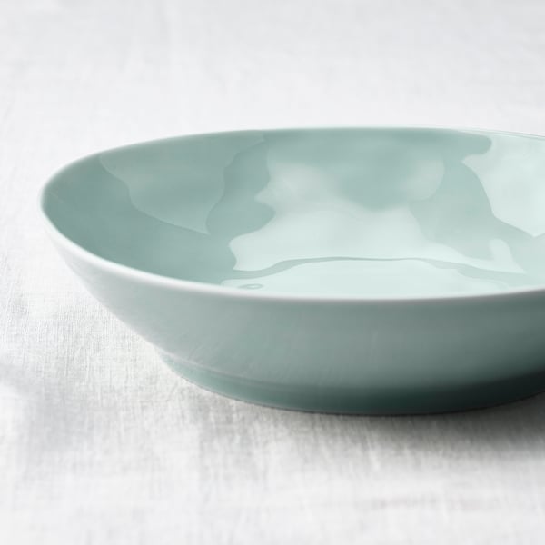 FORELLTETRA Assiette creuse, turquoise/gris, 21x19 cm
